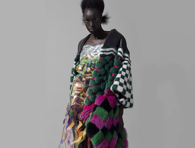 MA Womenswear Design Technology graduate Eren Hayashi. Photographer Alyssa Boni and Stylist Adele Cany.