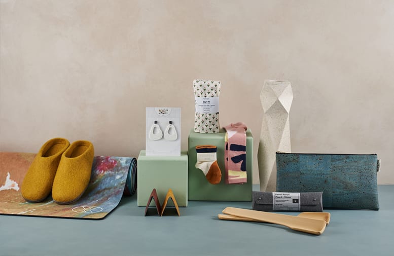 An array of craft gift items against a muted background