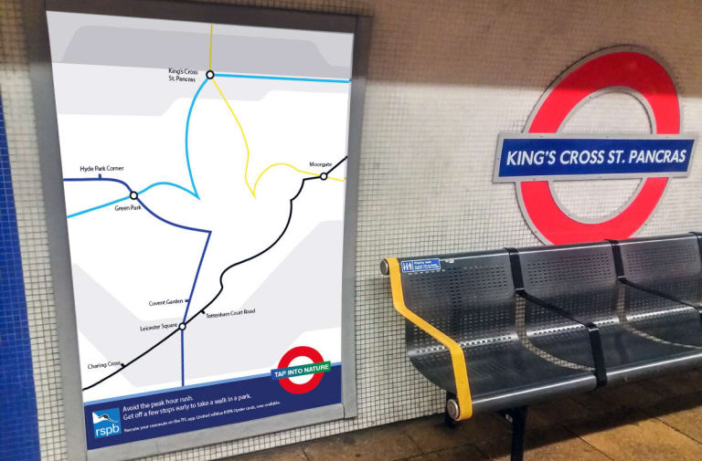 A Tube map concept shaped like a bird is mocked up at King's Cross Underground.