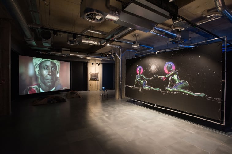 installation of exhibition, multiple screens
