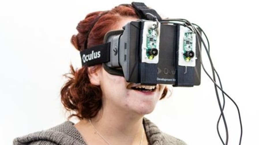 A person wearing VR goggles