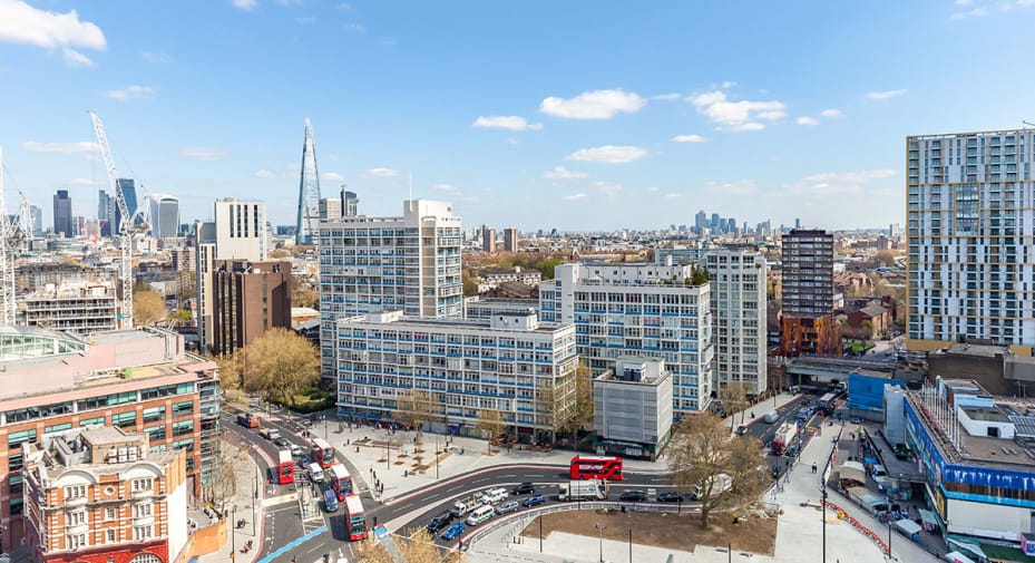 A view across Elephant and Castle from the top floor of the College Building.