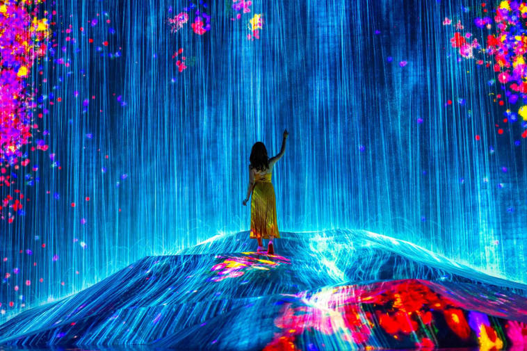 Digitally created scene showing a woman in the middle of a rainy landscape