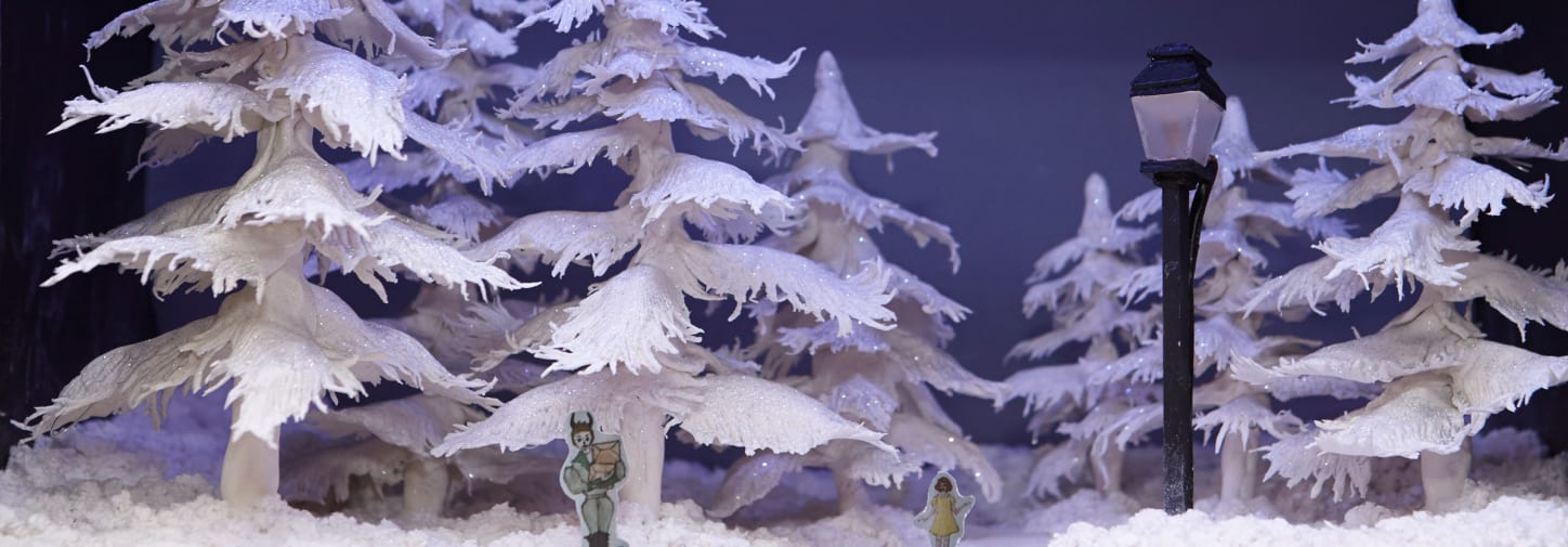 A small model of a snowy scene from the novel The Lion, the Witch and the Wardrobe
