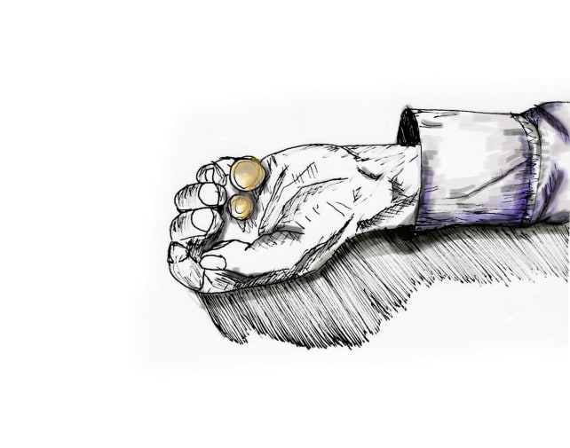 a sketch of a hand stretched out to beg