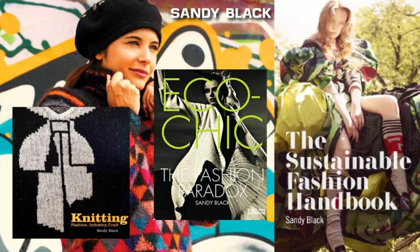 A composite image showing 4 fashion and knitting book covers