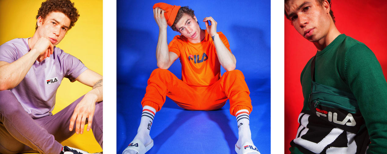 Male model wearing colourful clothes