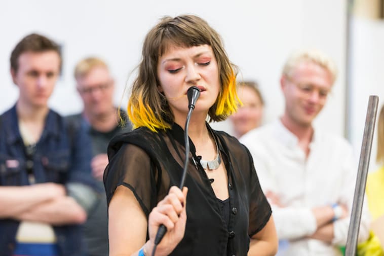 Eleanor Strong and Lucie McLaughlin performing at the Private View (photo: John Sturrock)