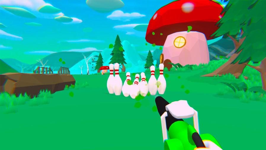 A still of Will it Golf, set in a forest-themed level.