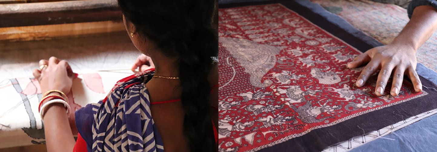 Women working with different textiles and different traditional methods