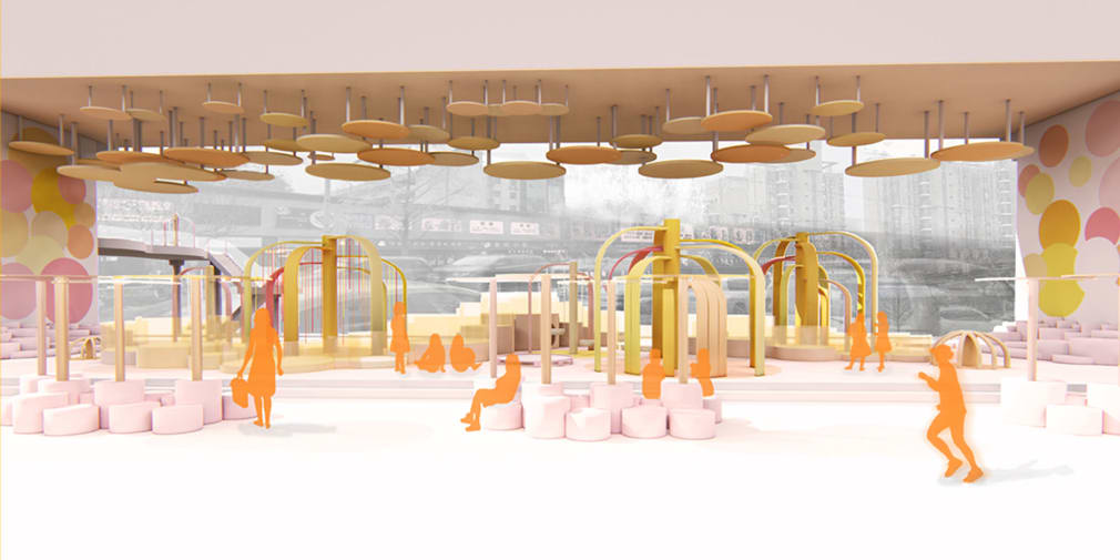 Image depicts a concept for 'The Candy Playground', a child's play area.