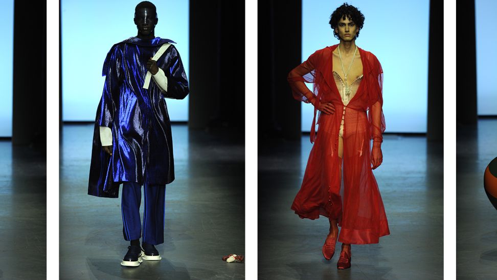 Male models on catwalk