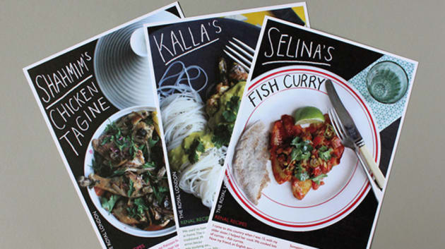 Recipe cards with food photos on them