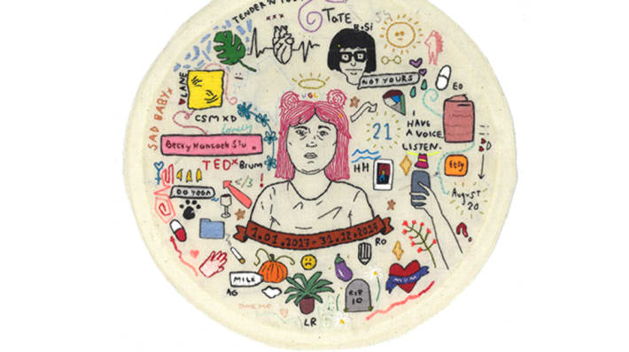 An embroidered self-portrait.