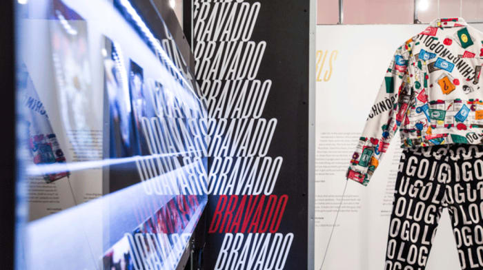 Moschino clothing in Super Sharp exhibition at Fashion Space Gallery