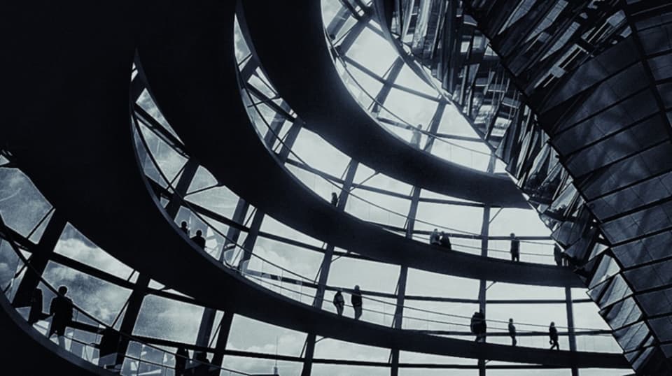 View of the inside of a building from below