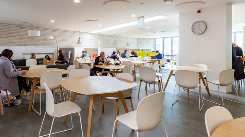Interior of canteen at London College of Fashion, John Prince's Street.