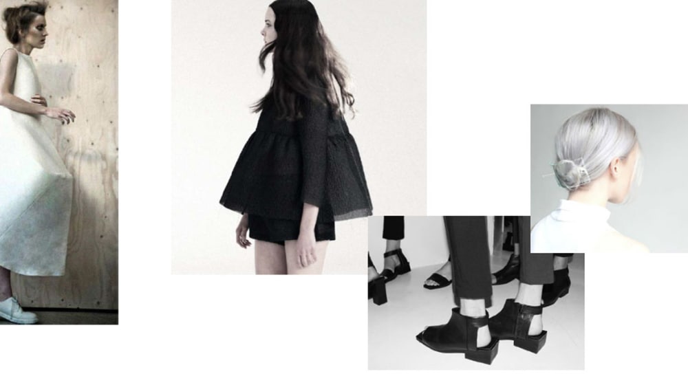 Split view of four photos, three of women and one of a pair of feet in boots