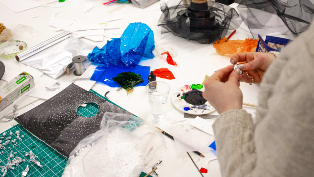 Student working on table