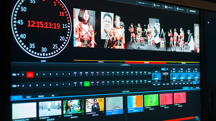A close-up of a monitor in the TV studio.