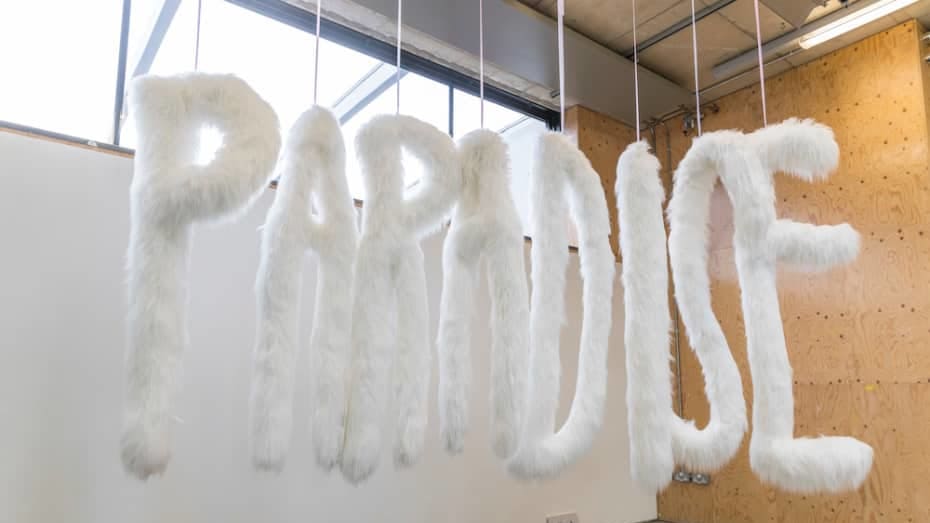 Paradise in 3d letters in white