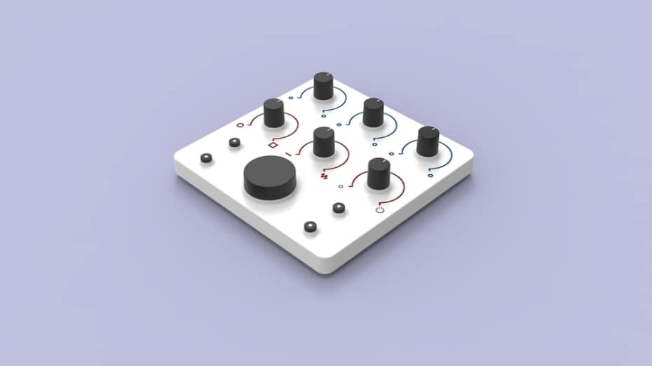 An interface with knobs and dials on a purple background