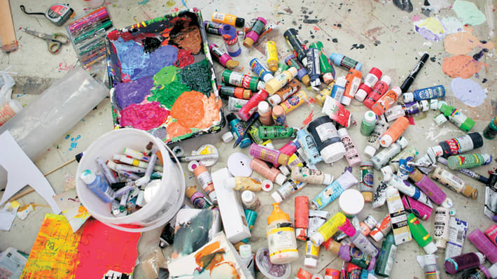 Multi coloured paint pots