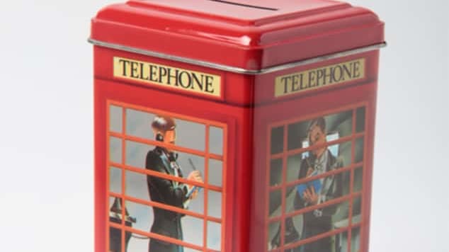 a money box styled as a red london telephone box styled