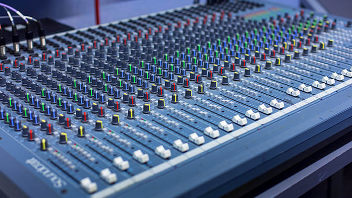 The mixing board in the Composition Studio.