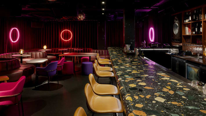 The inside of a bar