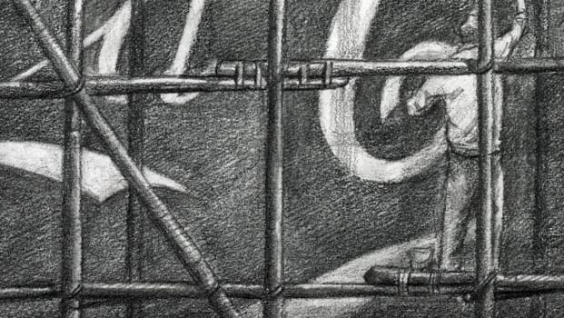 A pencil illustration of a Coca Cola advertisement
