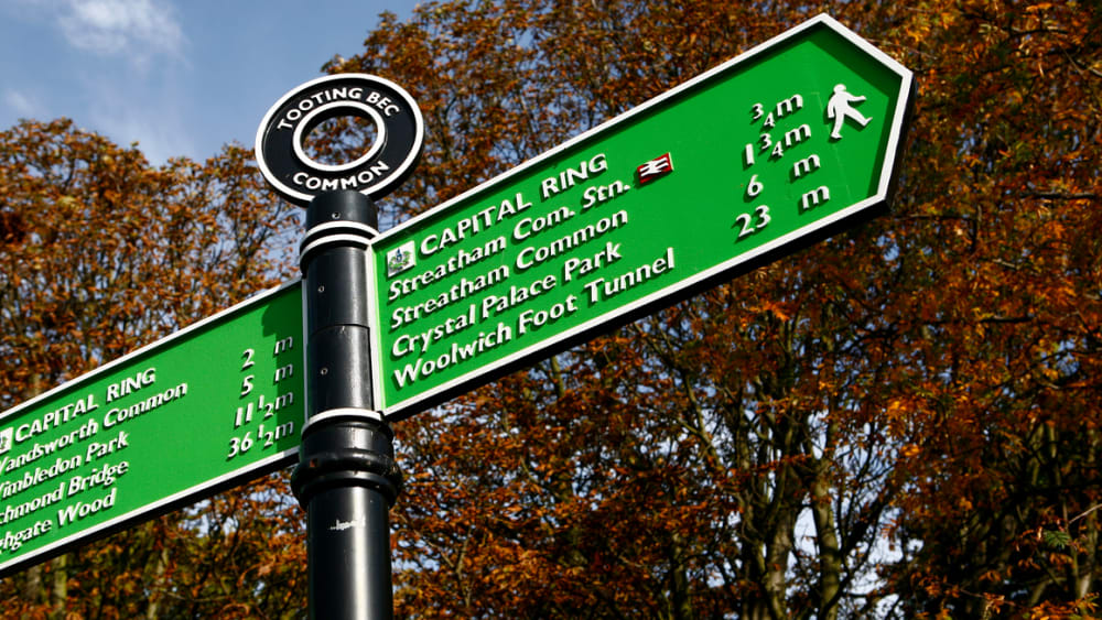Sign post in Tooting Bec Common
