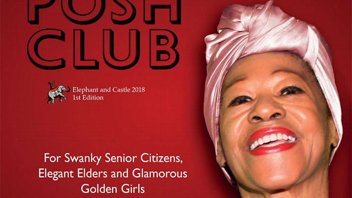 Photo of a smiling woman wearing a pink turban on the front cover of Posh Club magazine