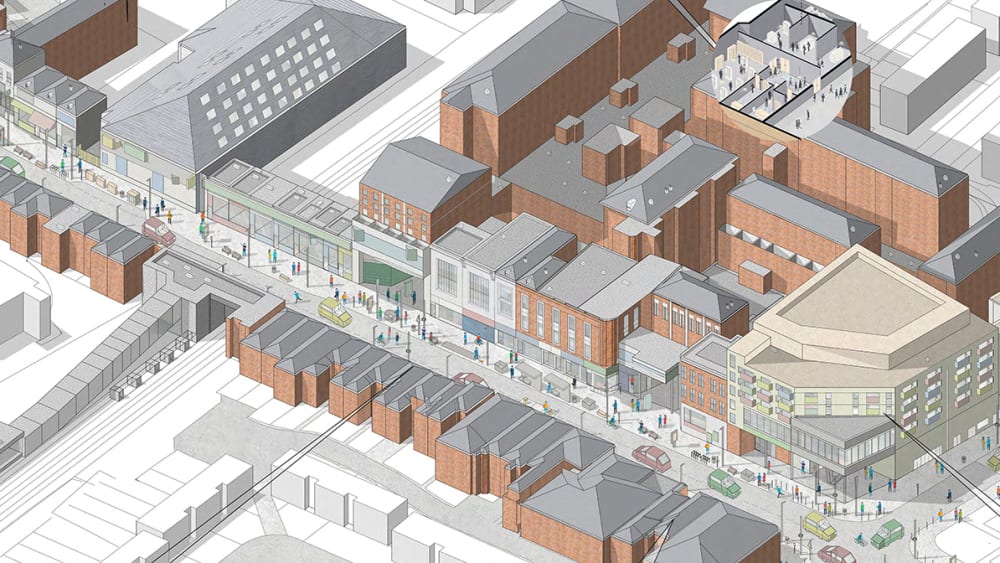 Pastel coloured computer generated architectural drawing