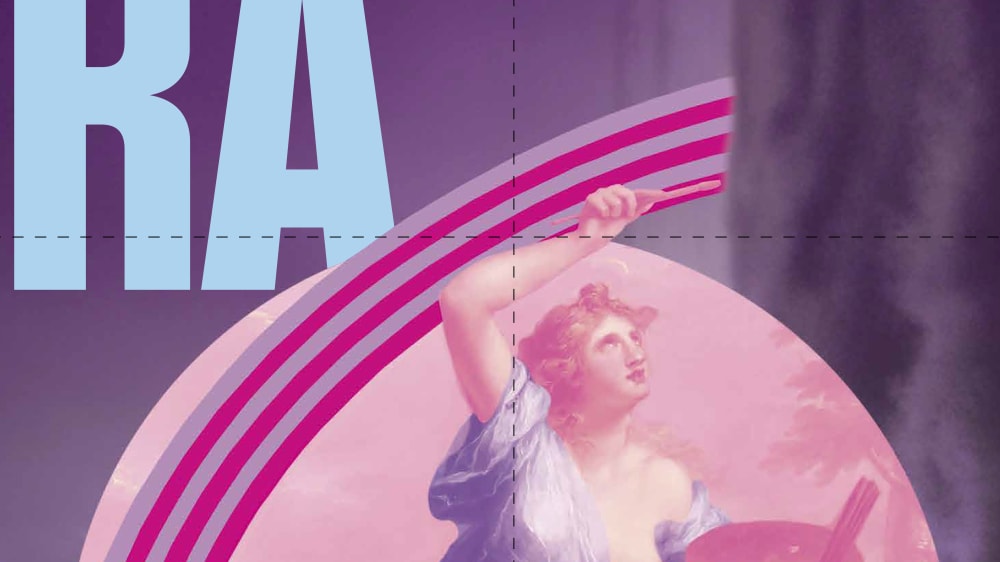 Crop of a flyer. Pink background with the words 'RA'