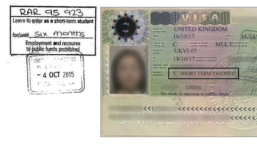 Example of a short-term visa