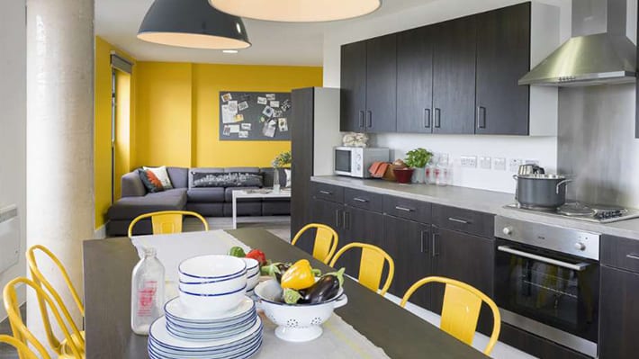 Photo of a grey and yellow kitchen