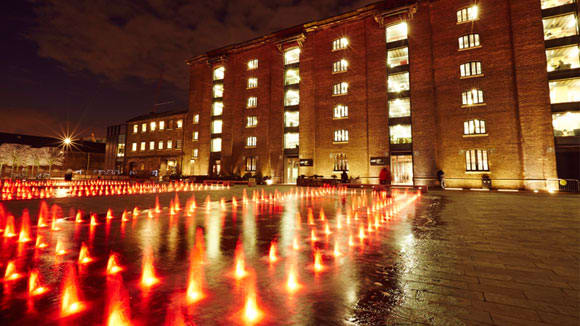 CSM building on Granary Square at night