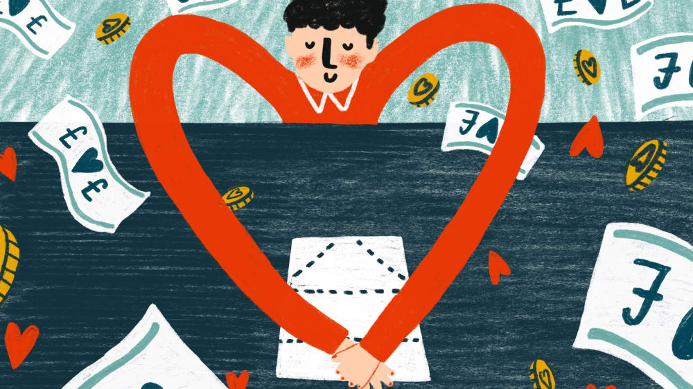 illustration of a man drawing a making money