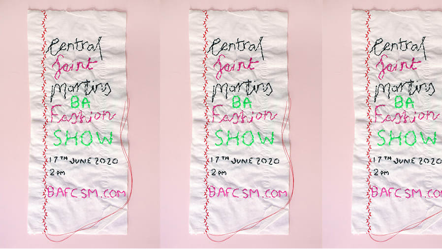 Toilet paper embroidered with Central Saint Martins BA Fashion Show