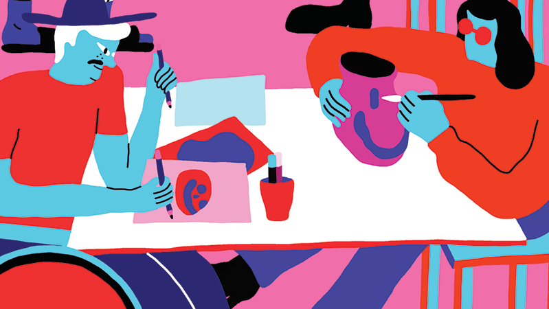 Illustration of students creating art