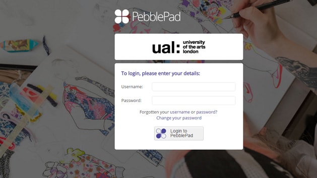 Screenshot of the Pebble Pad document submission tool login screen