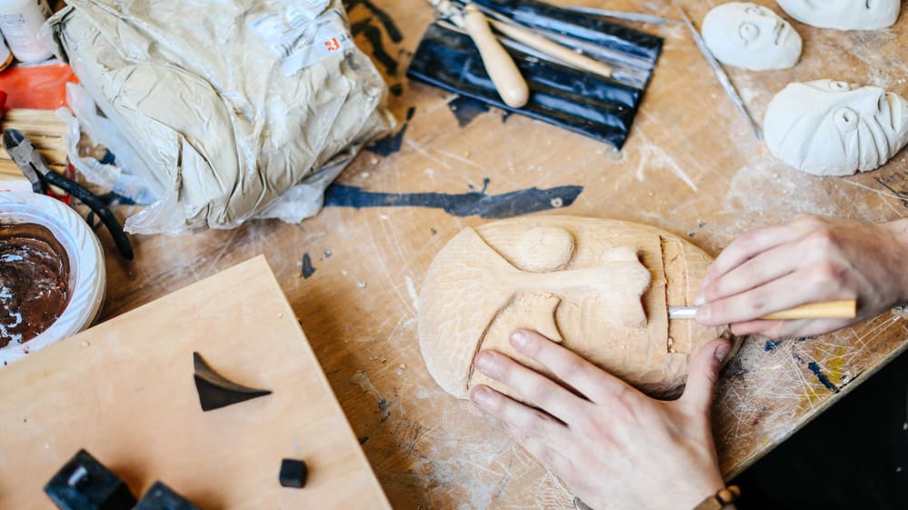 A wooden carved mask