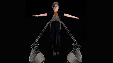 A photograph of a person with an illustration of a futuristic vehicle placed over the top