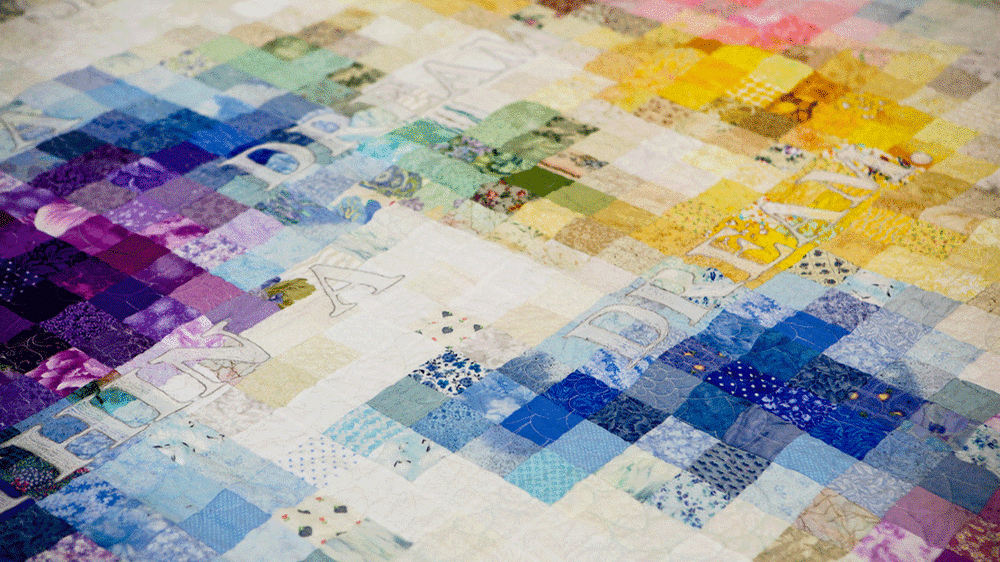 Purple, white, blue and yellow squares