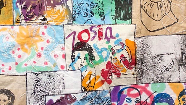 Tapestry with multicoloured paintings