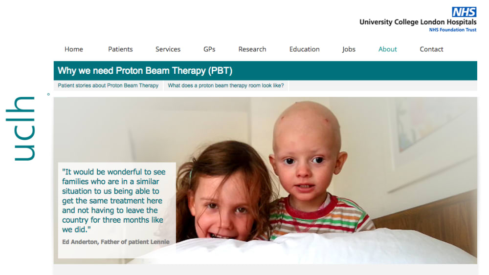 Screenshot for the University College London Hospital's Proton Beam Therapy Centre website