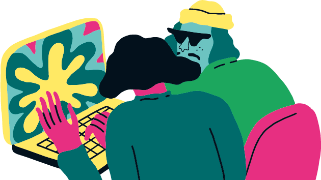 Illustration of two people looking at a laptop