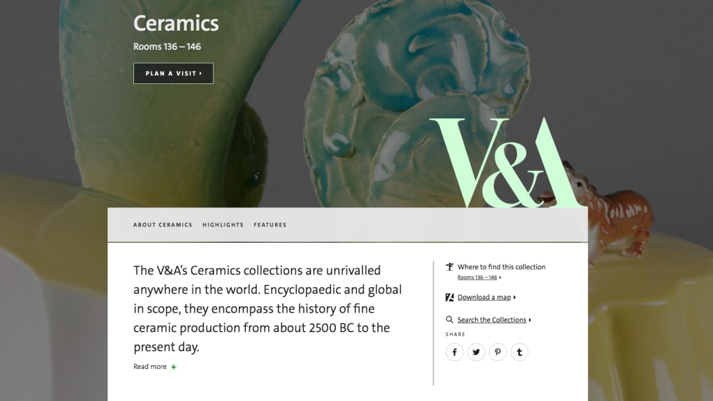 Screenshot from the V&A's ceramics webpage