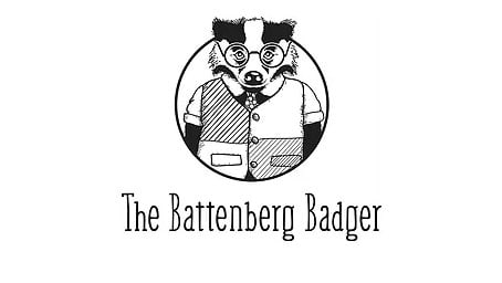 An illustrated badger in a circle, The Batternberg Badger is written underneath